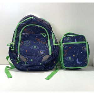 Crckt 2 Piece Set Boys Backpack & Lunch Bag Space Design With Green Lining